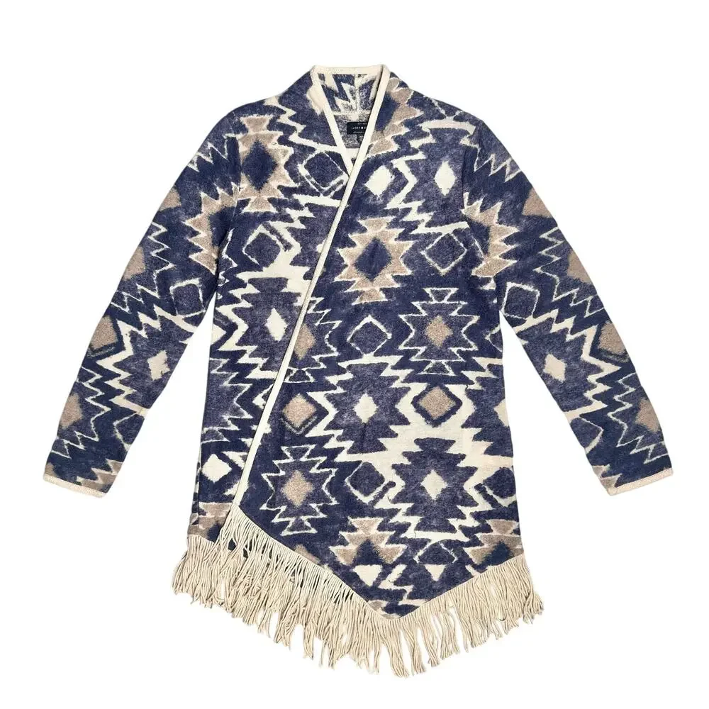 Lucky Brand | Women | Southwestern Aztec Fringe Open Drape Cardigan | Medium
